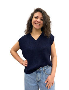 Gilet Blu con Scollo a V Zahjr