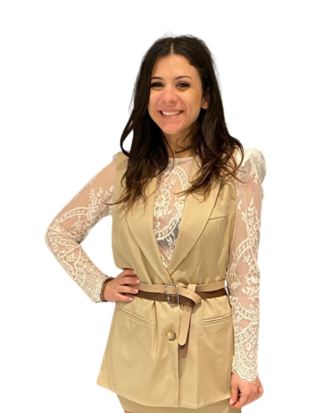 Gilet Doppiacintura Beige Le Streghe
