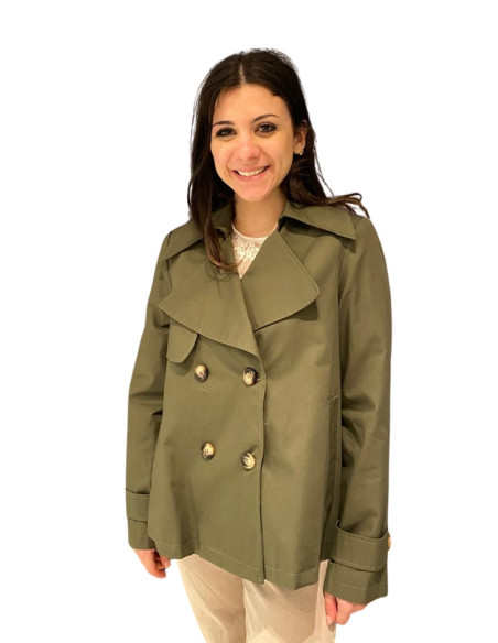 Trench Corto Verde Oliva Donna | Doppiopetto Svasato