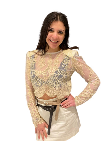 Top crop donna pizzo giallo burro Motel