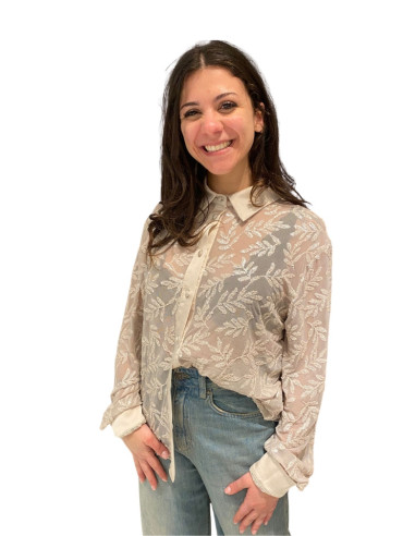 Camicia in Tulle Latte con Paillettes Zahjr