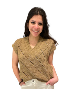 Gilet Operato Tortora con Scollo a V Motel