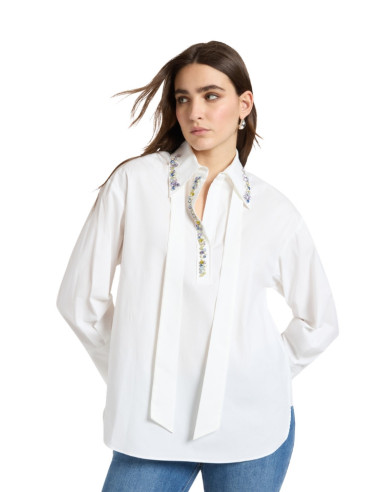 Camicia con applicazione multicolor BIANCO