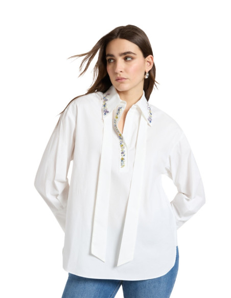 Camicia con applicazione multicolor BIANCO