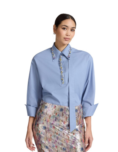Camicia elegante celeste con applicazioni Elena Mirò