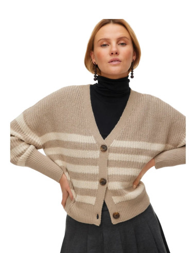 Cardigan bottoni tartarugati RIGATA BEIGE/TAUPE
