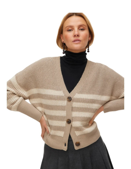 Cardigan bottoni tartarugati RIGATA BEIGE/TAUPE