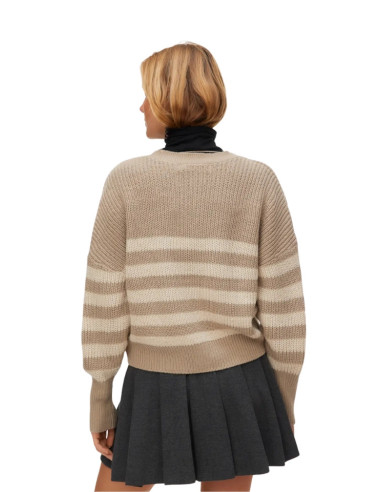 Cardigan bottoni tartarugati RIGATA BEIGE/TAUPE
