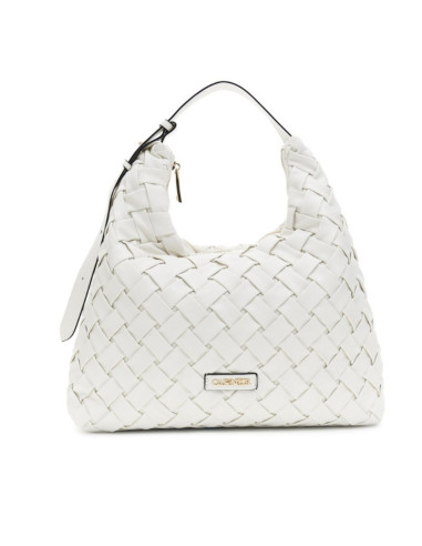 Borsa CafèNoir BIANCO - Sacca Donna effetto nappa intrecciata con lettering in metallo