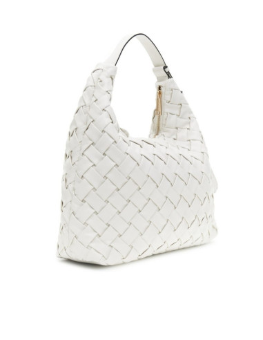 Borsa CafèNoir BIANCO - Sacca Donna effetto nappa intrecciata con lettering in metallo