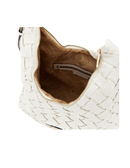 Borsa CafèNoir BIANCO - Sacca Donna effetto nappa intrecciata con lettering in metallo