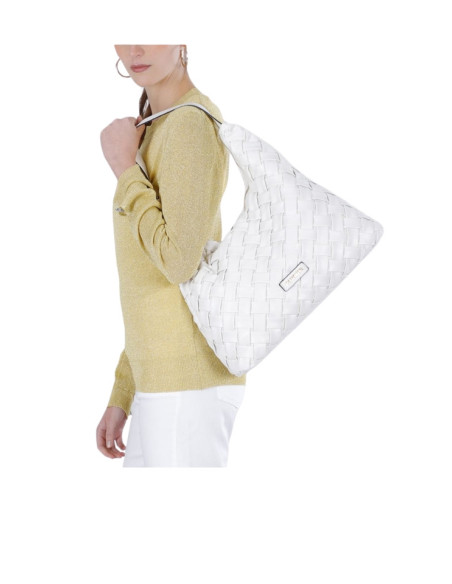 Borsa CafèNoir BIANCO - Sacca Donna effetto nappa intrecciata con lettering in metallo