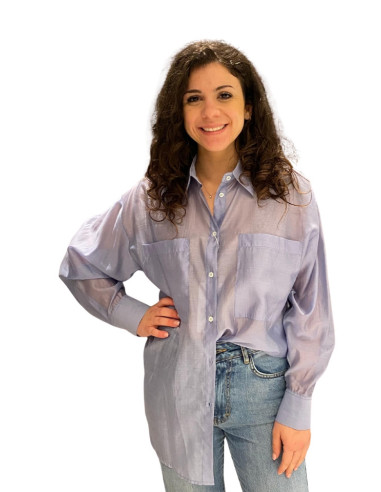 Camicia Over Celeste con Taschine Motel