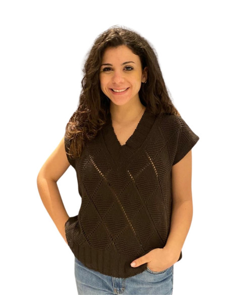 Gilet Operato Moro con Scollo a V Motel