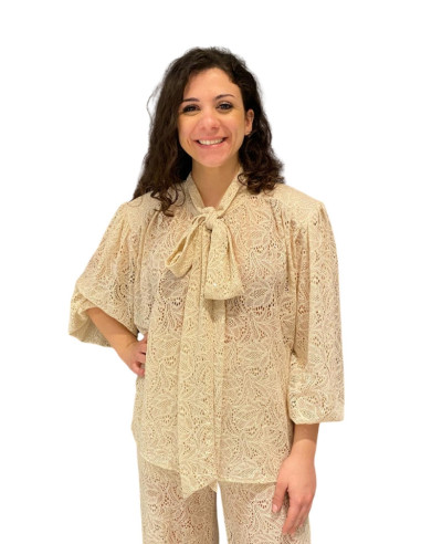 Camicia in Merletto Beige con Fiocco Motel