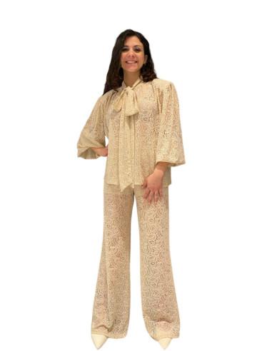 Camicia in Merletto Beige con Fiocco Motel