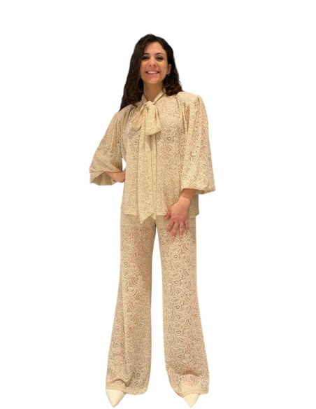 Camicia in Merletto Beige con Fiocco Motel