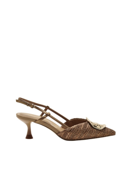 Chanel Apepazza Rafia Intrecciata Dorata Tacco Kitten Comfort Donna