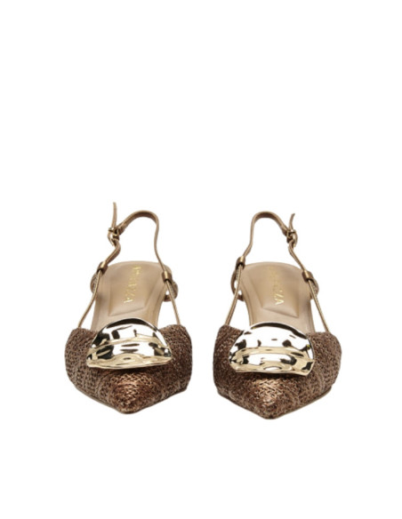 Chanel Apepazza Rafia Intrecciata Dorata Tacco Kitten Comfort Donna