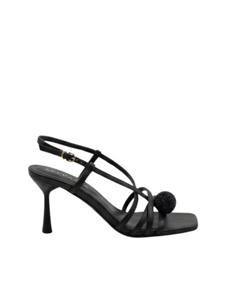 Sandalo Nero Apepazza in Pelle con Strass e Tacco 70mm