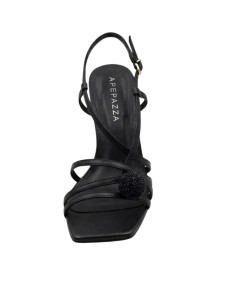 Sandalo in Pelle Nera con Strass Tacco 7 cm APEPAZZA