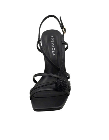 Sandalo Nero Apepazza in Pelle con Strass e Tacco 70mm