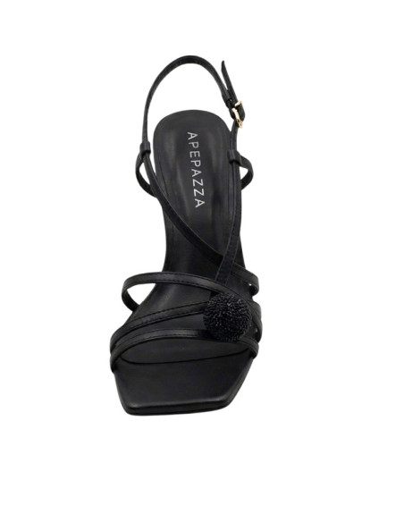 Sandalo Nero Apepazza in Pelle con Strass e Tacco 70mm