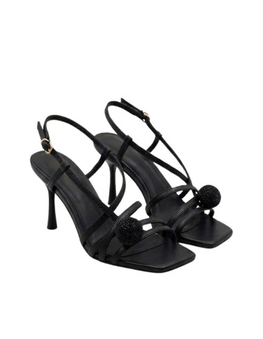 Sandalo Nero Apepazza in Pelle con Strass e Tacco 70mm