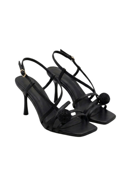 Sandalo Nero Apepazza in Pelle con Strass e Tacco 70mm
