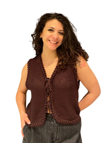 Gilet in Uncinetto Moro con Fiocco Le Streghe