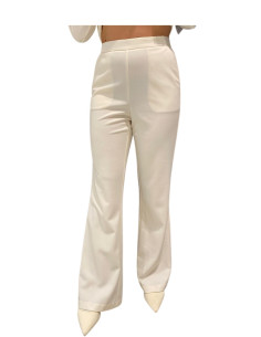 Pantalone a zampa inserto raso PANNA