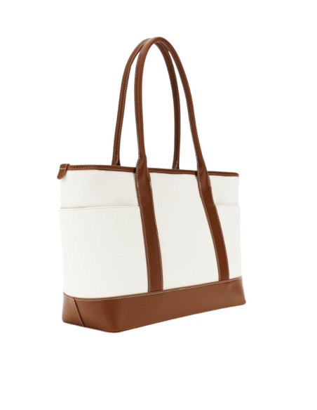 Borsa Shopping Canvas Bianca e Cuoio CaféNoir |