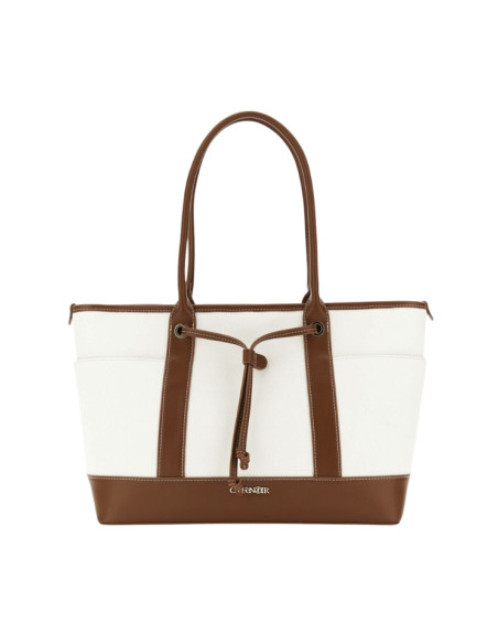 Borsa Shopping Canvas Bianca e Cuoio CaféNoir |