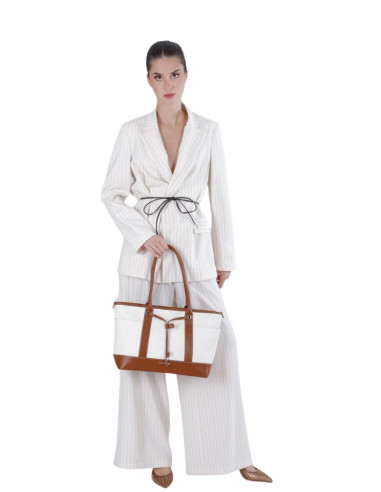 Borsa Shopping Canvas Bianca e Cuoio CaféNoir |