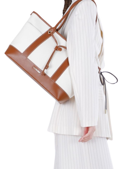 Borsa Shopping Canvas Bianca e Cuoio CaféNoir |