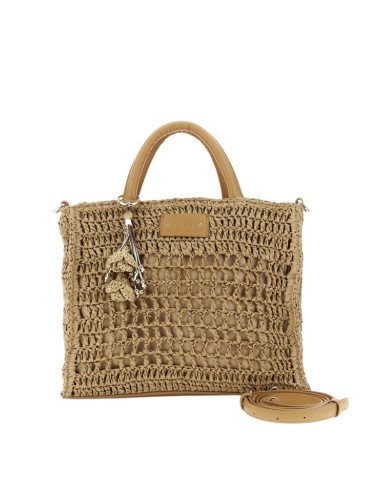 Borsa a Mano CafèNoir Rafia Crochet Noce con Tracolla | Collezione Estate 2026