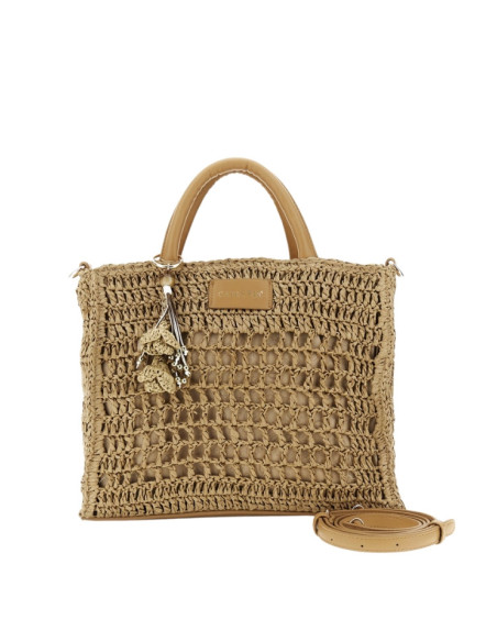 Borsa a Mano CafèNoir Rafia Crochet Noce con Tracolla | Collezione Estate 2026