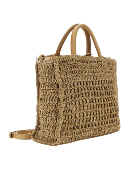 Borsa a Mano CafèNoir Rafia Crochet Noce con Tracolla | Collezione Estate 2026