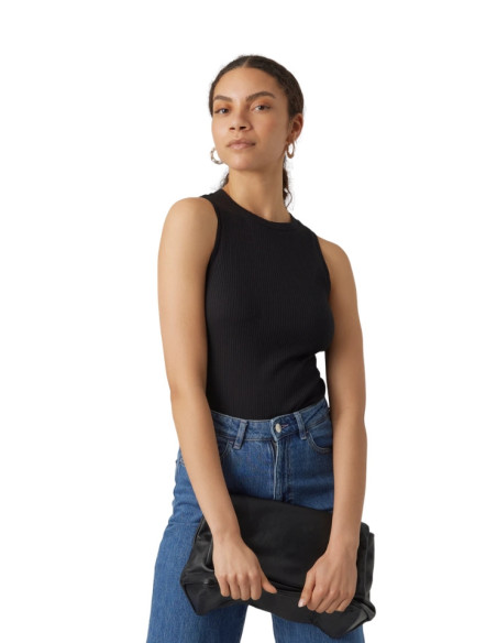 Vero Moda Canotta Nera a Costine AWLAVENDER - Cotone Organico