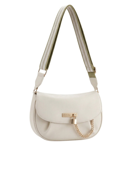 Borsa Cafè Noir Avorio - Eleganza Quotidiana con Lucchetto e Catena Oro, Tracolla in tessuto