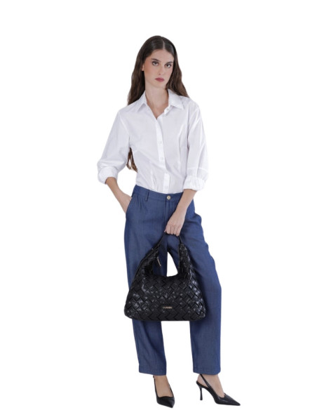 Borsa CafèNoir Nera - Sacca Donna effetto nappa intrecciata