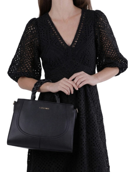 Borsa Tote CAFÈNOIR in Ecopelle Granosa | Manico Intrecciato