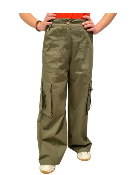 Pantalone cargo verde militare donna largo con tasche