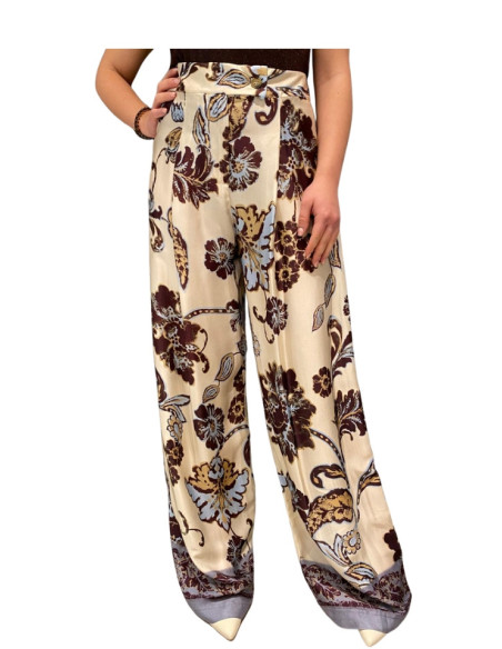 Pantapalazzo fiorato donna panna elegante gamba ampia