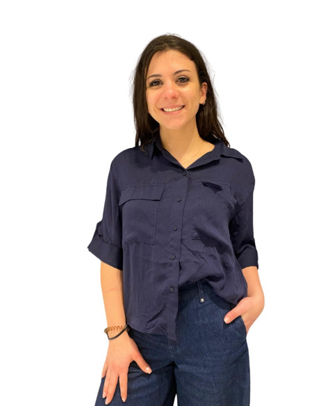 Camicia Blu con Taschine e Manica 3/4 Vero Moda