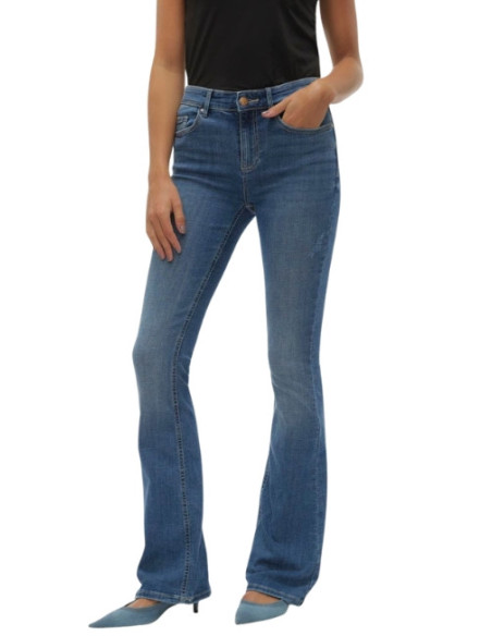 Jeans a trombetta con consumature,jeans donna,glamour