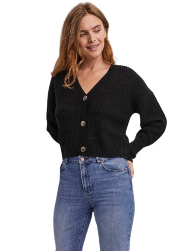 Cardigan nero donna con bottoni tartarugati Vero Moda
