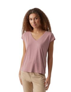 T shirt scollo v modal rosa antico
