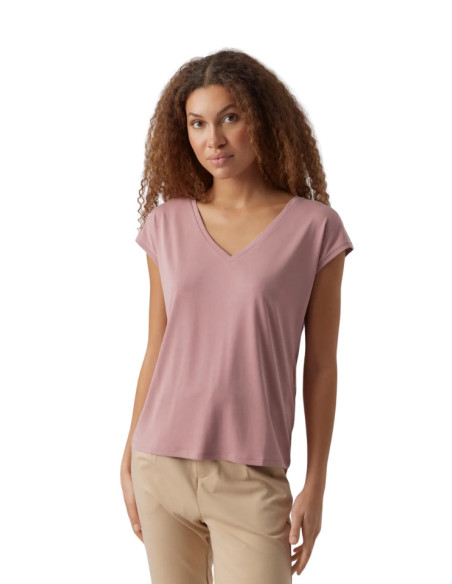 T shirt scollo v modal rosa antico
