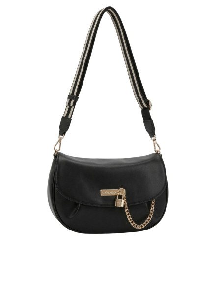 Borsa Sacca Nera CafèNoir - C3RF1013 | Tracolla Tessuto e dettagli Lucchetto oro